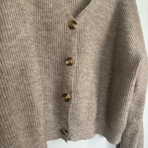 Cider Ribbed V-Neck Button-Front Cardigan - Beige - Picture 3 of 3